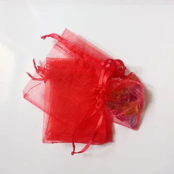 Roșu Sac Organza 100buc Bijuterii Ambalaje de Afișare Bijuterii Husă de Pungi de Cadouri de Nunta Cordon Geanta Femeie Cadou de Stocare a Afișa Saci