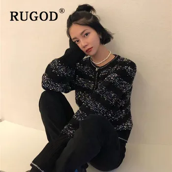 RUGOD Epocă de Strălucire Tricotate Pulover Chic Stripe Cardigan de Iarna Topuri Pentru Femei Haine 2019 Tricotaje Stil coreean