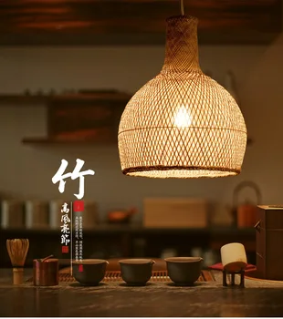 Runda Ambarcațiunile De Bambus De Răchită Rattan Cușcă Umbra Pandantiv De Iluminat Țară Din Asia De Epocă Japoneză Suspendat Lampa De Camera De Ceai