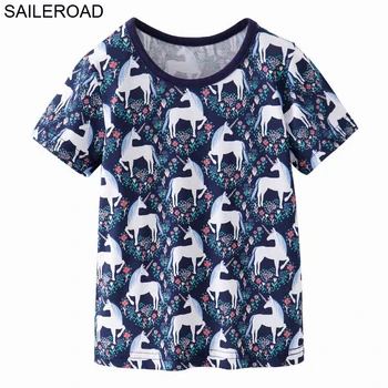SAILEROAD Unicorn Fete Tricouri de Vara pentru Copii Topuri Teuri Animal Print Fete pentru Copii cu Maneci Scurte T-Shirt Bumbac Haine pentru Copii