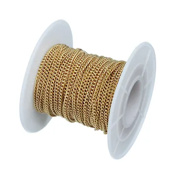 SAUVOO 10 Curte de Link-ul Lanț Lat de 1.5 mm 2.0 mm 2.2 mm de Culoare de Aur din Oțel Inoxidabil pentru Colier Brățară DIY Bijuterii a Face Constatări