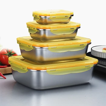 Set de 4 304 din Oțel Inoxidabil Frigider Container pentru Alimente Bento Cutie de Depozitare Articole de Bucatarie, masa de Prânz Organizator Frigider Accesorii