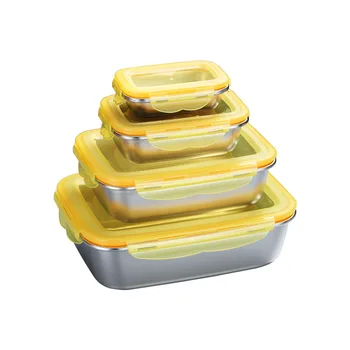 Set de 4 304 din Oțel Inoxidabil Frigider Container pentru Alimente Bento Cutie de Depozitare Articole de Bucatarie, masa de Prânz Organizator Frigider Accesorii