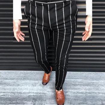 Sfit Mens Chinos Slim Fit Skinny Pentru Barbati Chino Pantaloni Carouri Design De Moda Gri Cu Dunga Casual Pantaloni De Culoare Solidă