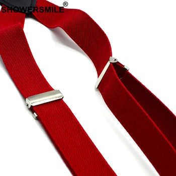 SHOWERSMILE Bretele Roșii Bărbați Pantaloni clasici Curea Y Înapoi 120cm Casual Retro Pantaloni Bretele 4 Cleme Elastice de sex Masculin portjartier
