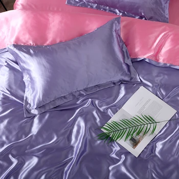Silk Satin Imprimat Foi Plate Set lenjerie de pat acoperă cu plapuma si fata de perna 4buc seturi de lenjerie de pat set complet drap de aprins