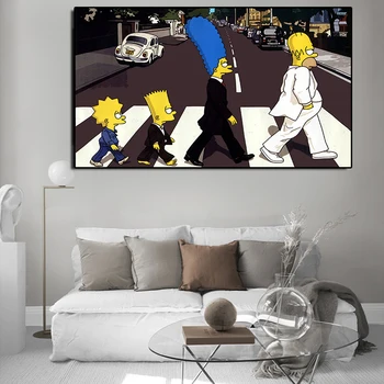 Simpsoning Abbey Road Bart, Homer, Marge Pictura Panza De Imprimare Living Home Decor Modern Arta De Perete Pictură În Ulei Poster De Arta
