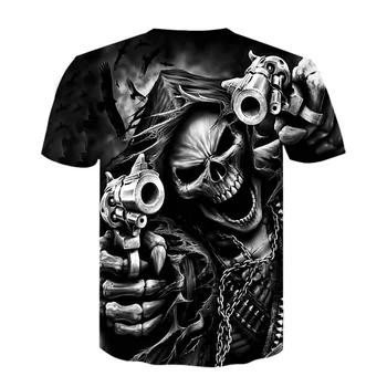 Skull T shirt pentru Bărbați Schelet de T-shirt Punk Rock Tricou Arma tricouri 3d Print T-shirt de Epocă Gotică Mens Îmbrăcăminte topuri de Vara