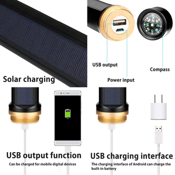 Solar/Incarcare USB Lanterna Lanterna Solare Linterna Lampa Camping cu Led-uri Puternice Tactice Lanterna Cu Busola Hammer Power Bank
