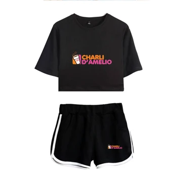 Sport nou Set Femeile Charli Damelio Cafea cu Gheata Stropi de Femei din Două Piese Set Pantaloni+tricou minunat Fată Pulover Scurt de Imprimare Dulce