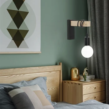 Stil concis Lemn Trepied Tranșee în Moderne Nordic Perete lampa pentru Noptiera Dormitor Interior Perete Lampă de Agățat