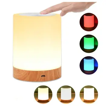 Stil Nordic din Lemn Masiv, Lampa de Masa Moderna Living Dormitor Colorat Touch Senzor Lumini de Noapte USB Reîncărcabilă Lămpi de Noptieră