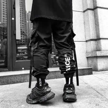 Streetwear pantaloni de Trening Barbati Jogger Talie Elastic Glezna-lungime Pantaloni Panglică 2019 Moda Mens Joggeri Negru Pantaloni Barbati HZ154