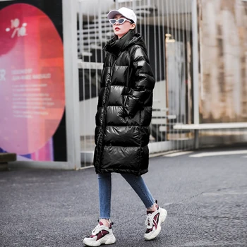 Strălucitor pentru Femei Jachete de Iarnă Sustans Fata Haină Nouă hanorac femei Streetwear Feminin Căptușit supradimensionate jacheta cu Gluga 2019 Noul NEGRU