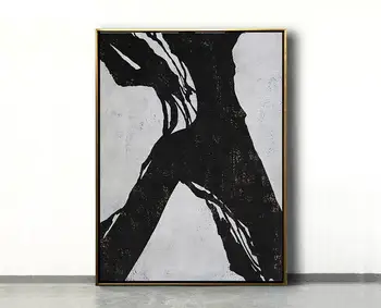 Supradimensionate Pictură Abstractă Artă Originale De Mare Pictură Pe Pânză Verticală Artă Modernă Negru Alb Maro Decor Acasă Pictura Pe Perete
