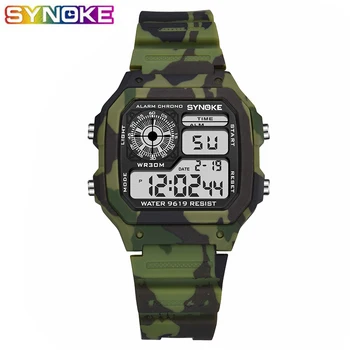 SYNOKE Sportului Militar Copii Ceasuri de Camuflaj Impermeabil Ceas de mână Electronic Oprire Ceas de Ceas Copii Băieți Ceas Digital