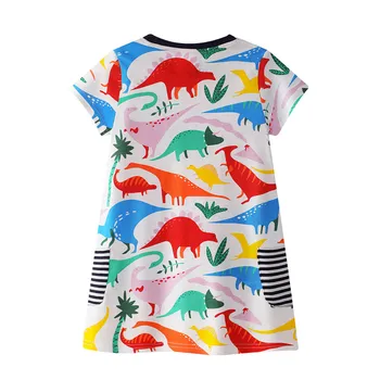 Sărituri de metri, rochii de vara copii fata de o linie de dinozauri din bumbac imprimat cu maneci scurte imbracaminte copii rochii pentru fete rochie