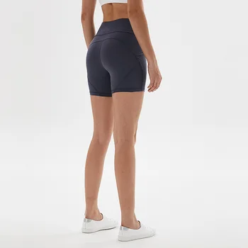 Talie Mare Antrenament De Yoga De Funcționare Compresie Pantaloni Scurți Femei Burtica Control Buzunare Laterale Sală De Sport Pantaloni Scurți Culoare Solidă Plus Dimensiune