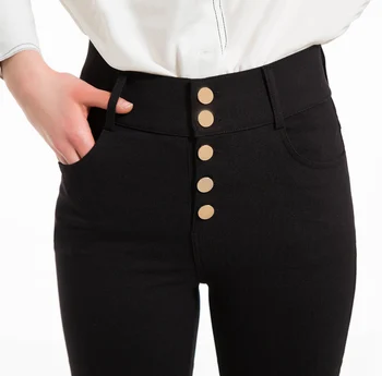 Talie Mare Skinny Pantaloni Creion Negru Pentru Femei 5 Butoane Jambiere Pantaloni Plus Dimensiune Femei Blugi Casual De Toamna Haine