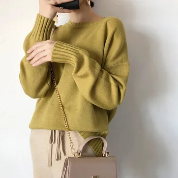 Toamna cașmir de culoare Solidă groase, pulovere femei, pulovere de iarna 2019 coreean Tricotaje o de gât leneș tricota pulovere de sex feminin trage
