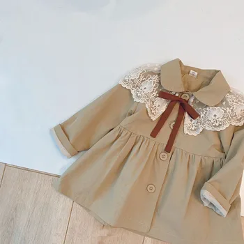 Toamna Copii Solid Dantelă Guler Rever Canadiană Șanț Fete de Îmbrăcăminte exterioară pentru Copii Princess Jachete Paltoane casaco infantil menina