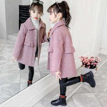 Toamna Iarna 2020 Fete Sacou Casual Pentru Fete Carouri De Moda De Îmbrăcăminte Pentru Copii De Lână Haină Lungă Imbracaminte Copii 4 6 8 10 12 Ani