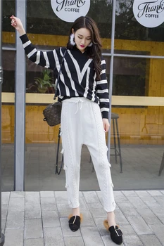 Toamna iarna coreean liber și versatil mici pantaloni de lână tricotate Pantaloni Harem pentru femei de moda casual nouă punct de ridiche pantaloni