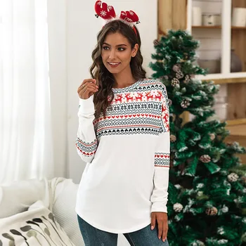 Toamna Iarna Femei Haine de Crăciun de Imprimare T-Shirt cu Maneca Lunga Top Casual Supradimensionat Crăciun Pulovere S-5XL Plus Dimensiune Tee 2020