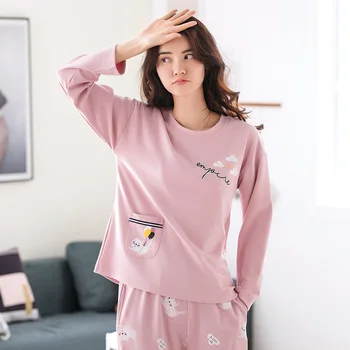 Toamna Iarna WAVMIT Femei Pijamale de Bumbac Top Lung de sex Feminin NightSuit Confortabil Pijamale pentru Femei de Agrement Uza Pijamale