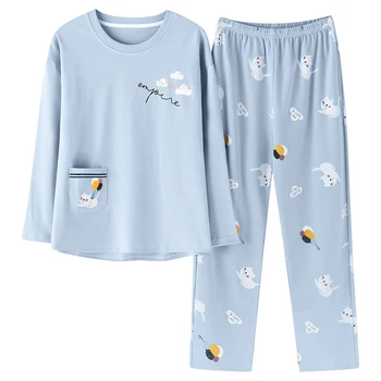 Toamna Iarna WAVMIT Femei Pijamale de Bumbac Top Lung de sex Feminin NightSuit Confortabil Pijamale pentru Femei de Agrement Uza Pijamale