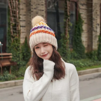 Toamna și iarna pălărie femei coreea moda drăguț de potrivire de culoare tricotate pălărie de lână cald și catifea accesorii de iarna pentru femei