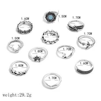 Tocona 11pcs/seturi de Epocă Luna Ring Stras Strălucitoare Bhemian Frunze de Stea Flori Val Geometrice Bijuterii pentru Femei Anillo 14570
