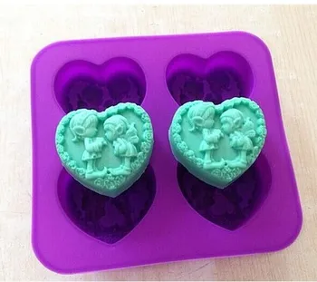 Transport gratuit sapun gel de siliciu mucegai lumânare soap mould matriță din silicon pentru DIY forma de inima cupluri 4 gauri