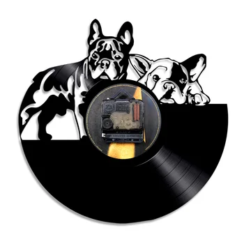 Trist Câini Silueta disc de Vinil Ceas de Perete Bulldog francez LP Atmosfera Lampă de Iluminat cu LED Backlight Cadou Pentru un Iubitor de Câine