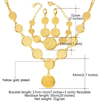 U7 Dubai Aur De Culoare Set De Bijuterii Pentru Femei Africane Etiopian Bijuterii, Monede Antice, Bratara Cercei Set Colier S675