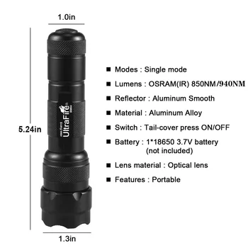 UltraFire cu Zoom 18650 IR viziune de noapte, lanterna 5W850nm 10W940nm LED-uri infraroșu radiații tactice Luz de vânătoare lanterna
