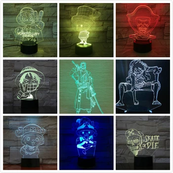 Una Bucata 3D LED Lumina de Noapte În 7 Culori Schimbare Lampa Luffy Zoro Elicopter Decorare Camera de Acțiune Figura Jucărie Pentru Ziua de nastere Cadou de Crăciun