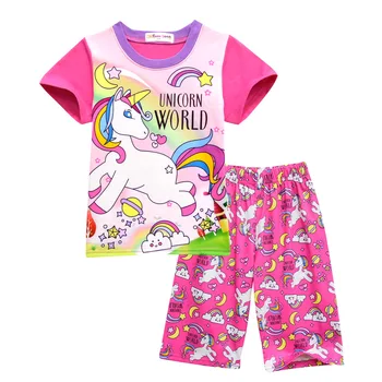 Vara fată băiat pentru copii pijamale pentru copii pijama set de desene animate de animale sleepwear cusatura unicorn roz T-shirt și pantaloni cosplay