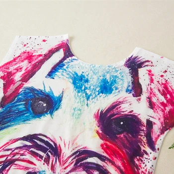 Vara Femeile Creative de Colorat Câine Pierde T-shirt Harajuku Femei pe Scurt cu Mâneci lungi Tricou O-gât Topuri Casual Tee