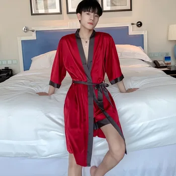 Vara Satin Pereche de Pijamale Femei Dantelă Halat Set Bărbați Rochie Kimono Iubitorii Matasoasa Somn Set Casual 2 BUC Sleepwear Uzura Acasă