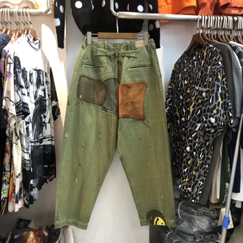Vintage Patch KAPITAL Pantaloni de patch-uri gaura Streetwear Stil de Înaltă Calitate Supradimensionat Armata Verde Negru Pantaloni Hip-Hop KAPITAL