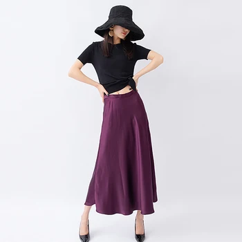 Vintage violet elegant, fusta midi femei 2019 moda fermoar zbura streetwear doamnelor fuste casual-O linie faldas vestidos mujer