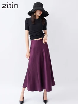 Vintage violet elegant, fusta midi femei 2019 moda fermoar zbura streetwear doamnelor fuste casual-O linie faldas vestidos mujer