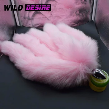 Vulpea coada plug Roz pufos dop de fund Fund plug de oțel jucărie sexuală pentru femei Accesorii BDSM Cinci coadă-de-vulpe plug lucruri intime 18