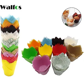 WALFOS 50Pcs Floare de Lalea Ciocolata Cupcake Înveliș de Copt Brioșe cu Hârtie de Linie Mucegai de Hârtie de Unică folosință Decorare Tort Consumabile
