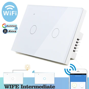 WIFI Touch Lumina Comutator de Perete Alb Panou de Sticlă LED Albastru 118*72mm Universal Smart Home Phone Control 2 Banda 2 Way Relay Rotund