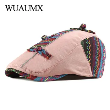 Wuaumx NOU Stil Național Bereta Pălărie de Moda pentru Femei Mozaic Înainte capac de Primăvară-Vară Artist Berete Cap Plat Atins Pălării Vizor