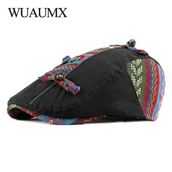 Wuaumx NOU Stil Național Bereta Pălărie de Moda pentru Femei Mozaic Înainte capac de Primăvară-Vară Artist Berete Cap Plat Atins Pălării Vizor