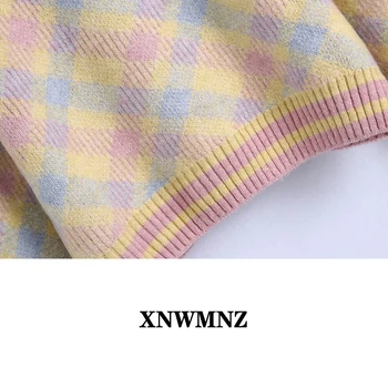 XNWMNZ Za 2021 Dulce Femeile Streetwear Romb Carouri Pulovere de Moda Doamnelor Tricotate Bluze Elegante Femei Chic Diamante Pulovere