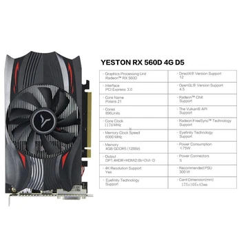 Yeston Radeon RX 560D GPU 4GB GDDR5 128 bit de Jocuri de calculator Desktop PC Grafica Video suport Carduri DVI-D/HDMI compatibil